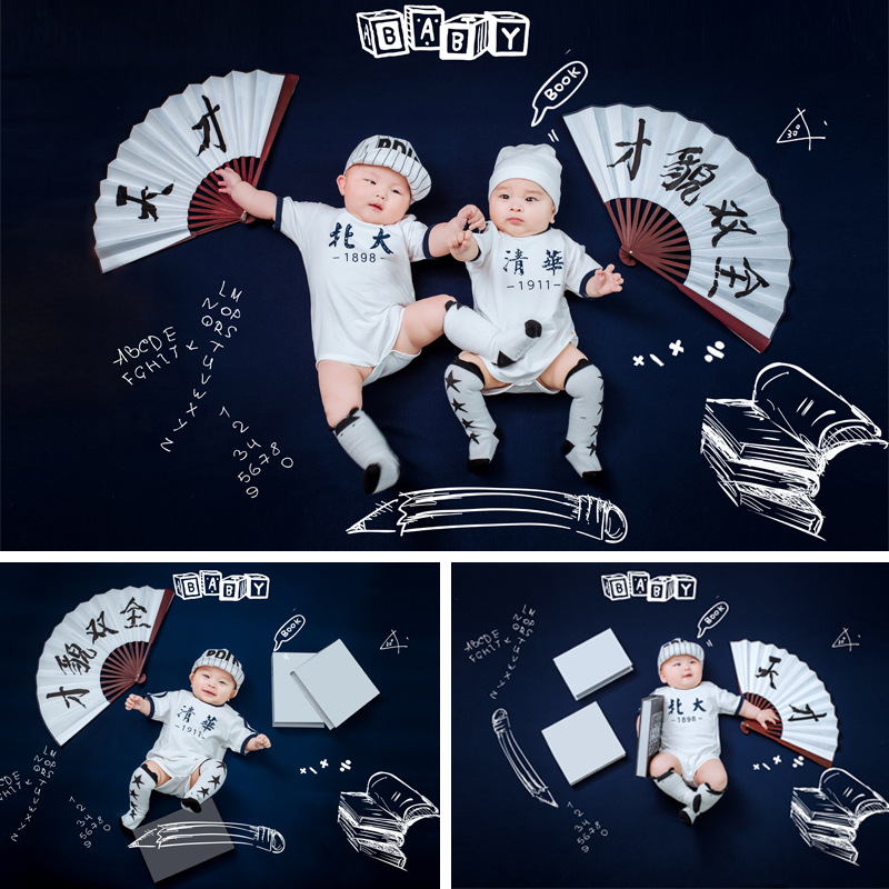 双胞胎儿童摄影服装影楼主题百天拍照相道具衣服半岁宝宝创意服装