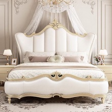 法式轻奢床奶油风纳帕真皮床实木双人床美式软包储物婚床主卧大床