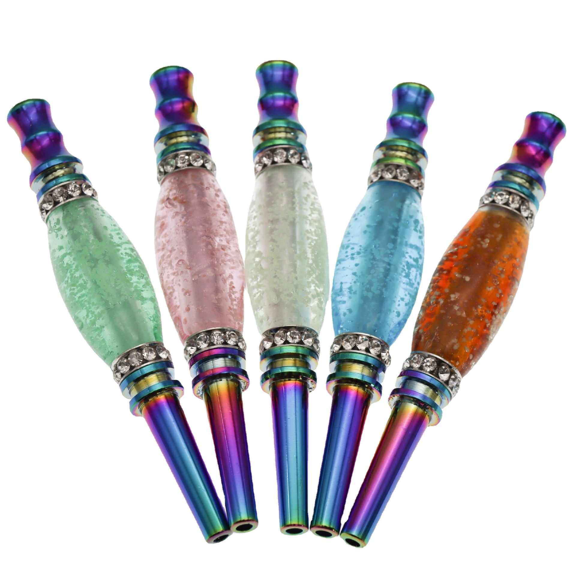 锥形设计吸嘴适配任何阿拉伯水烟皮管亮夜光彩虹色锌合金水烟烟嘴
