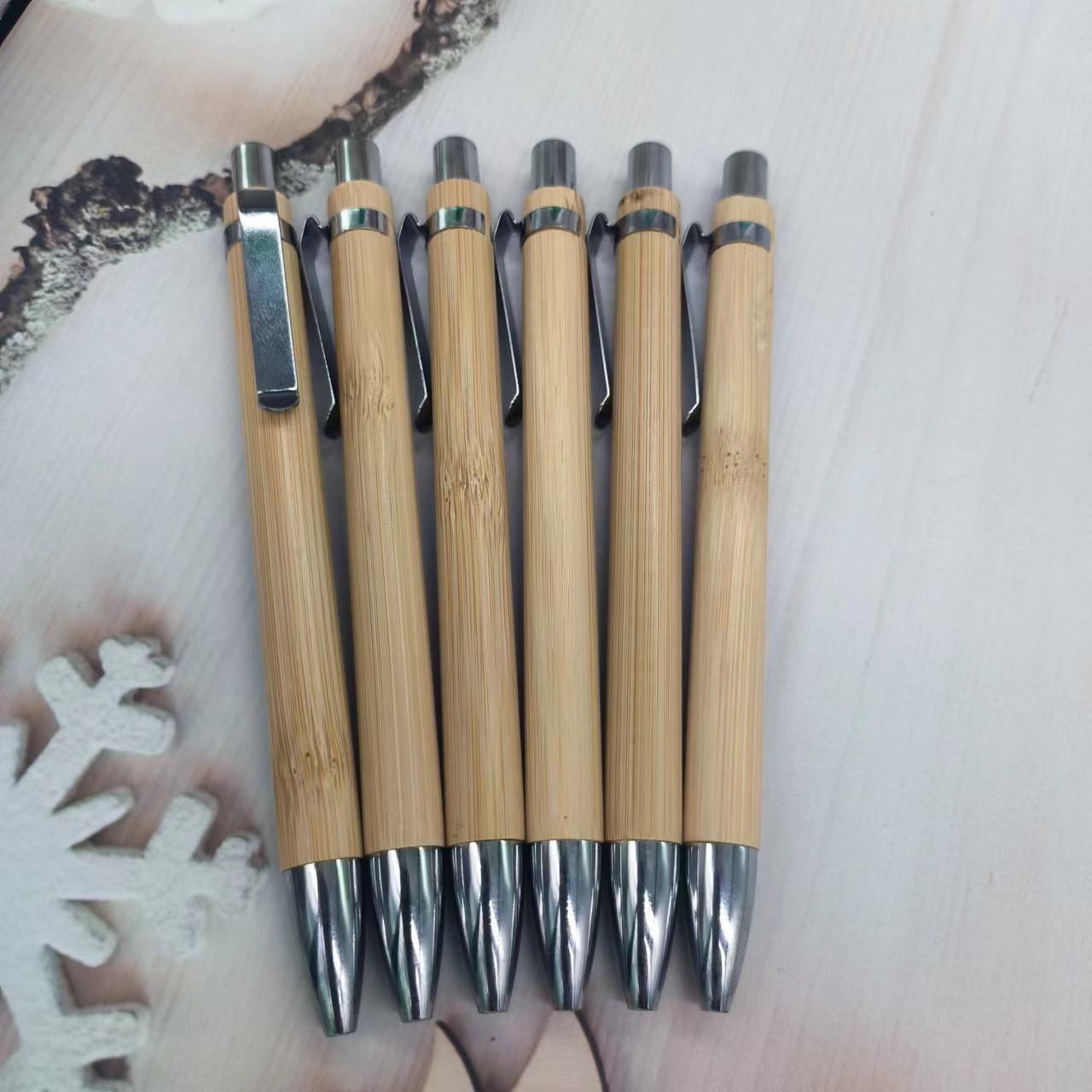 Environmental Protection Two-Channel Light Oil Bamboo Pen Metal Hook Anti-Moth Mildew Bamboo Wood Material Ballpoint Pen Wholesale Advertising Marker