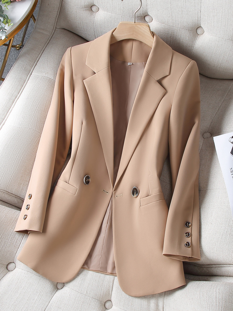 卡其色休闲西装外套女小个子春秋季2021新款韩版气质修身西服上衣