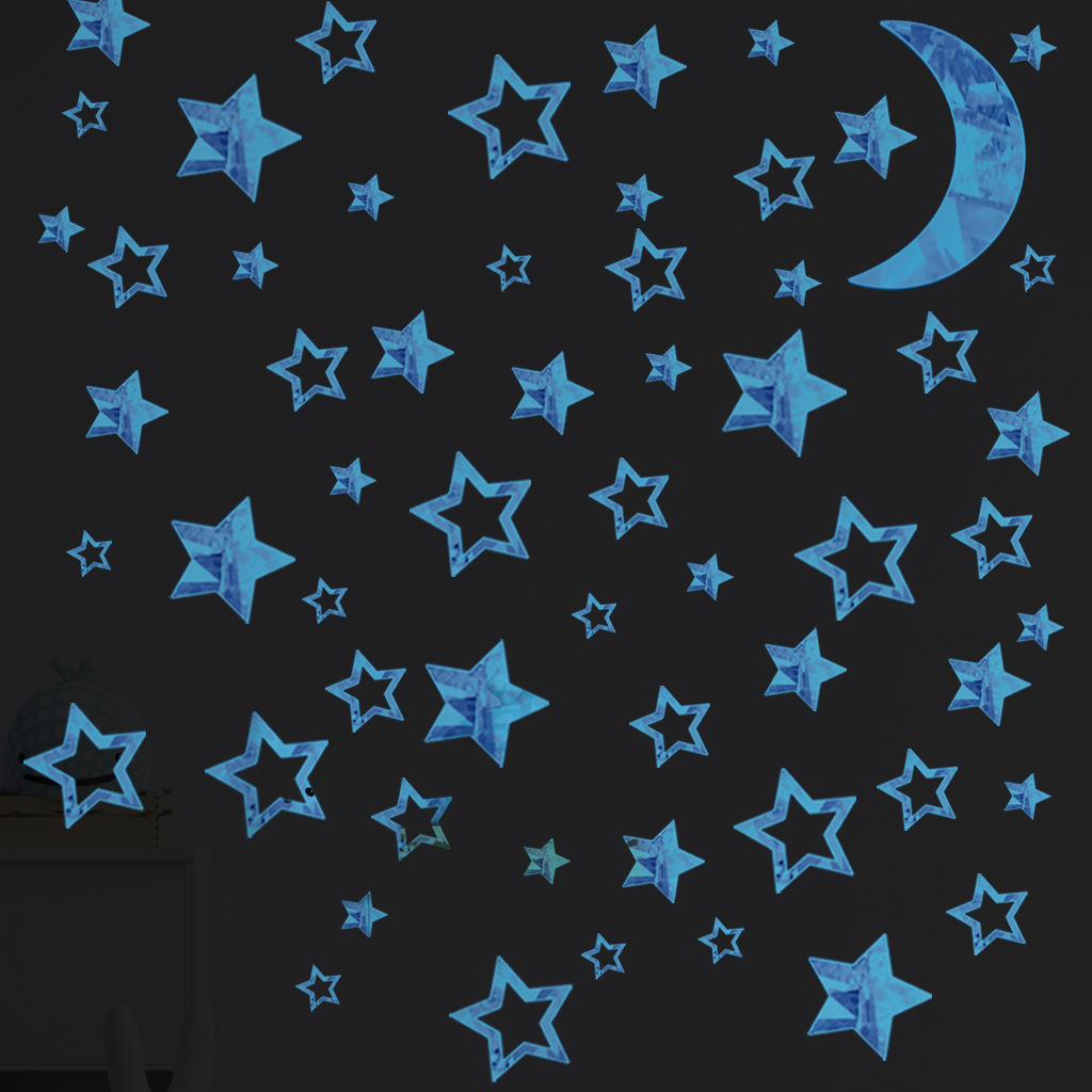 92星星配1月牙女儿房蓝色夜光贴纸 afg3514月亮星星夜光蓝色墙贴