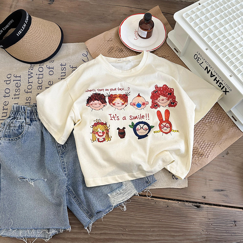 Children's Short-Sleeved T-shirt Boy Summer Clothing 2023 New Girls' Tops Baby Summer Korean Style Loose Summer Western Style