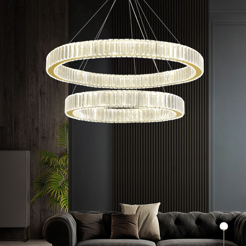 Living Room Chandelier Modern Minimalist Stair Light Light Luxury Crystal Lamps Villa Loft Duplex Led Hall Chandelier