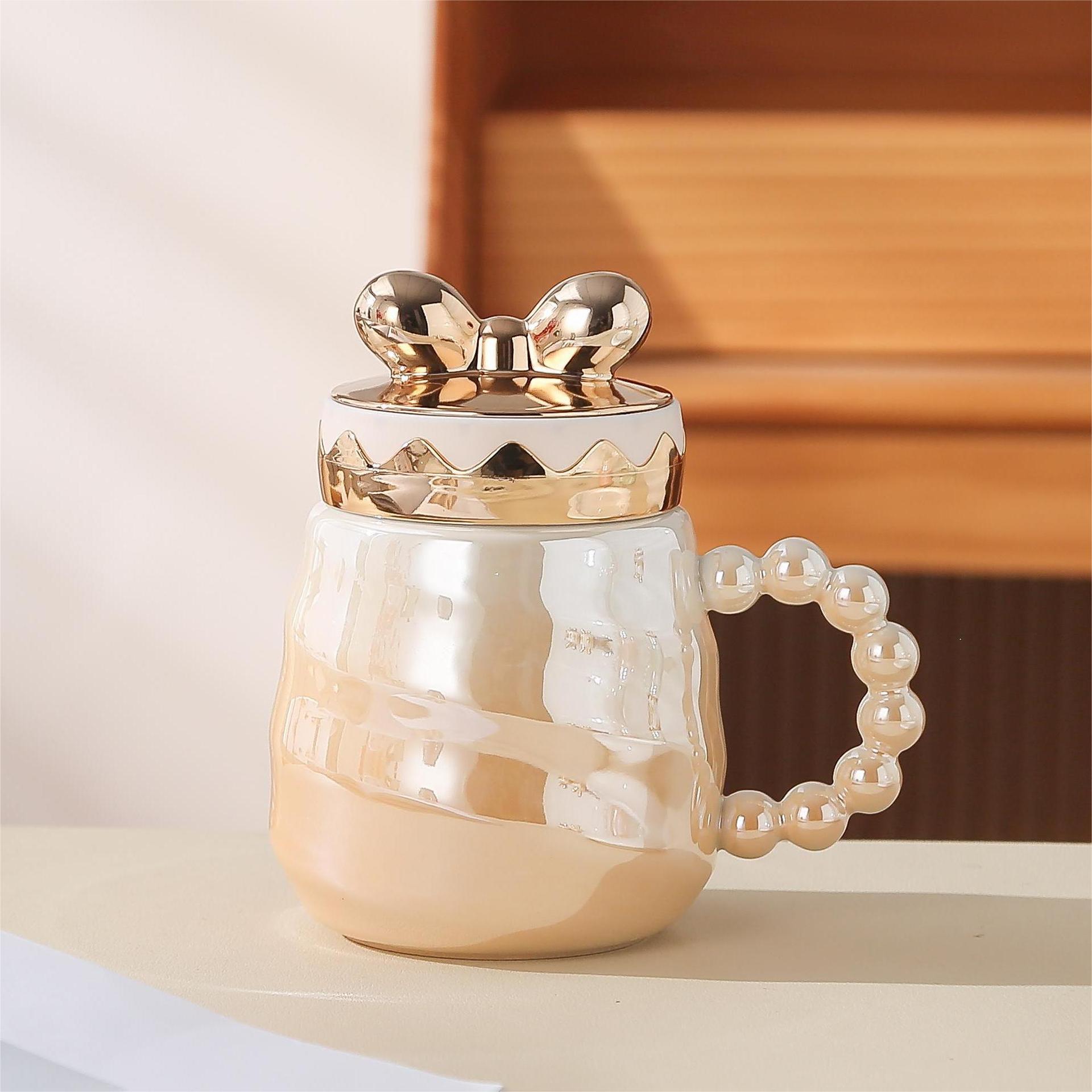 Ceramic Cup with Lid Gift Ins Mug Good-looking Household Ceramic Water Cup Export Pearl Colorful Cup