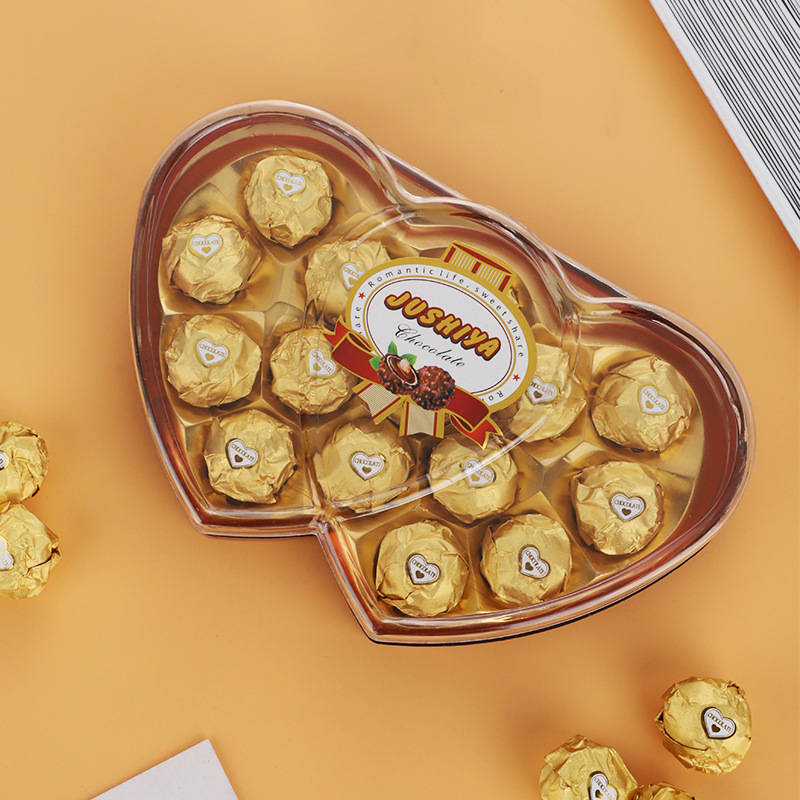 金色15粒心型丝滑巧克力结婚喜糖生日礼物朱古力批发零食糖果