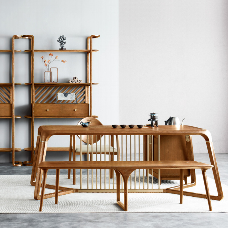 新中式白蜡木实木茶台茶桌椅子组合现代客厅办公室茶几泡茶简约