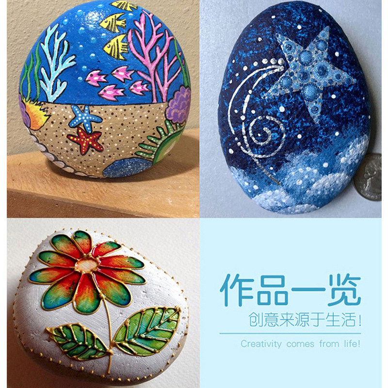Painted Stone Painting Handmade DIY Material Kit Creative Cartoon Paints Hand Painted Pebble Head Children