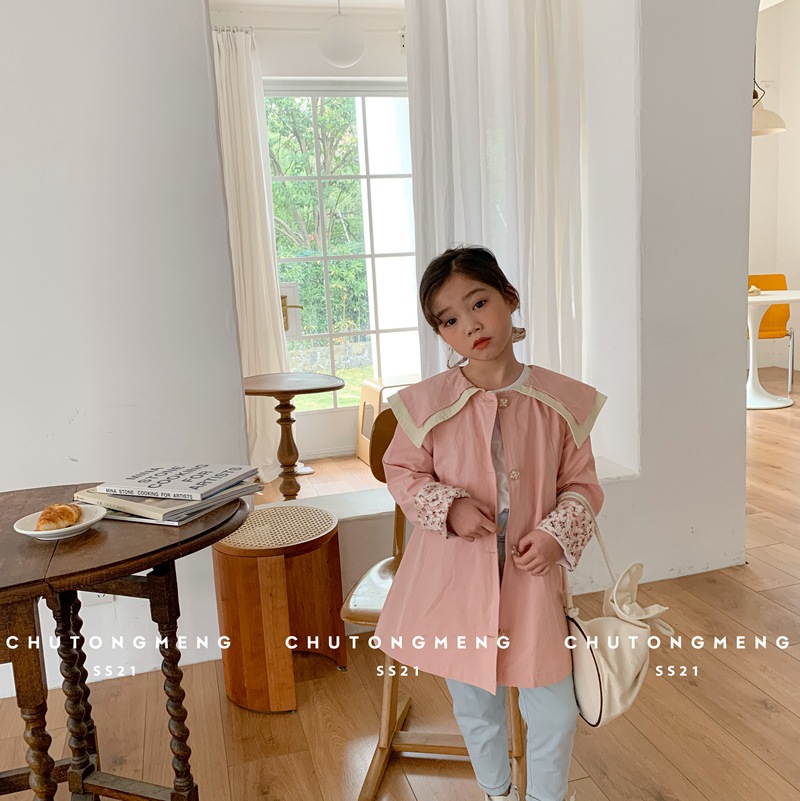 明希童装2021春款春季童外套儿童风衣大翻领春季薄款中小童可爱款