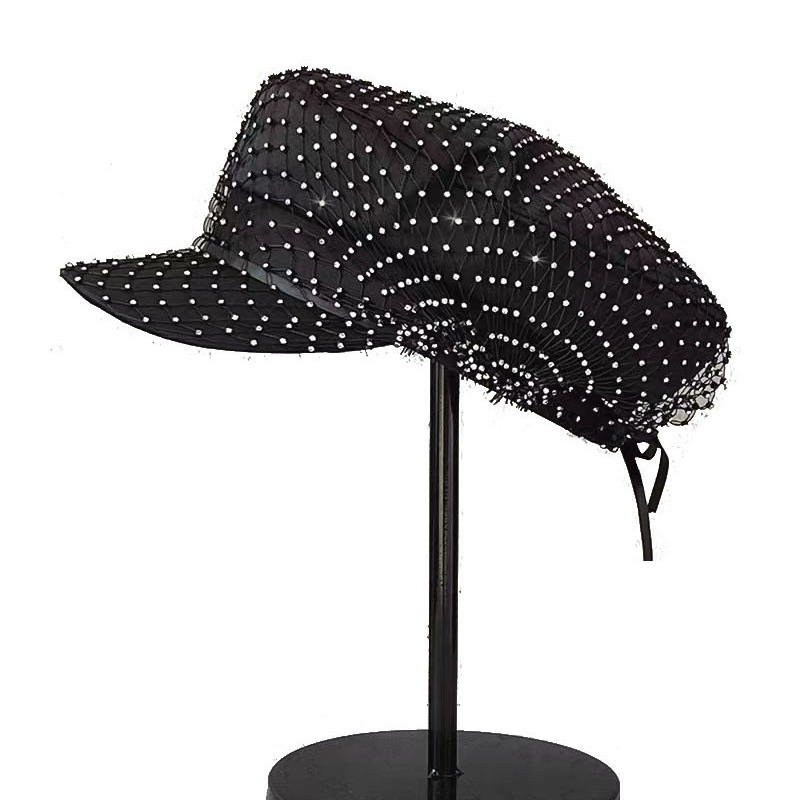 hat female starry rhinestone mesh fashion cap korean fashion diamond peaked cap newsboy cap beret female