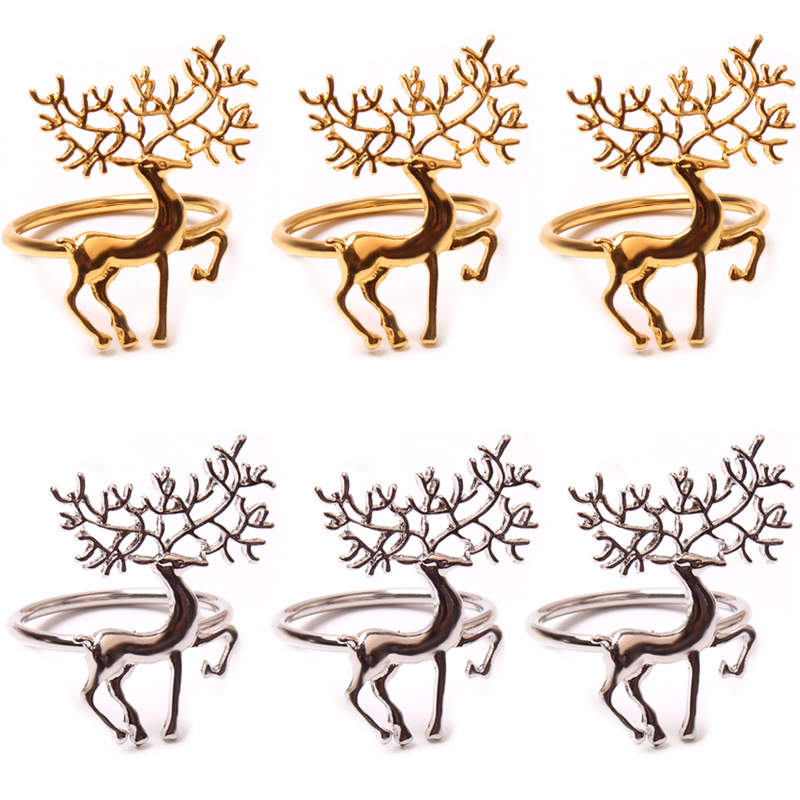 Cross-Border E-Commerce Christmas Elk Napkin Ring Napkin Ring Golden Silver Deer Napkin Ring Napkin Ring in Stock