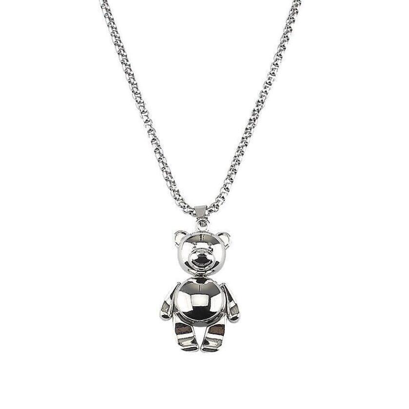 Hip Hop Titanium Steel Cartoon Movable Bear Teddy Bear Pendant Couple Stainless Steel Necklace Keychain Pendant Accessories