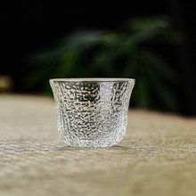 玻璃小茶杯耐热锤纹品茗杯日式透明杯子加厚手工描金功夫茶具茶碗
