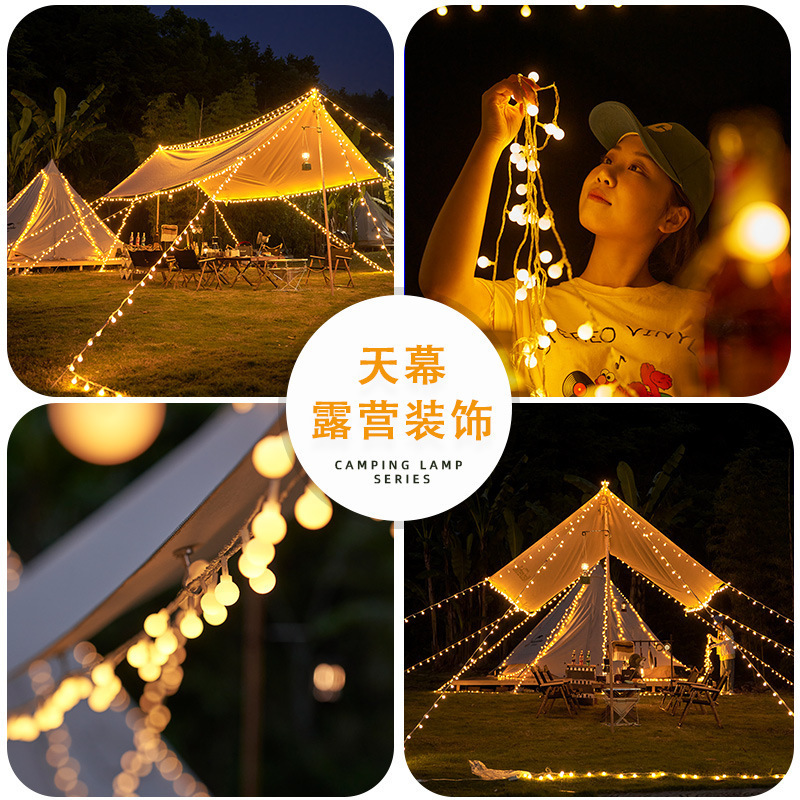 Hot Sale Led Colored Lamp Camping Atmosphere Lighting Chain Outdoor Tent Canopy Decoration Frosted Small Balls String Wholesale