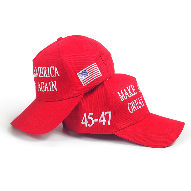 2024美国红色棒球帽 刺绣款小红帽现货选举鸭舌广告帽45-47帽子