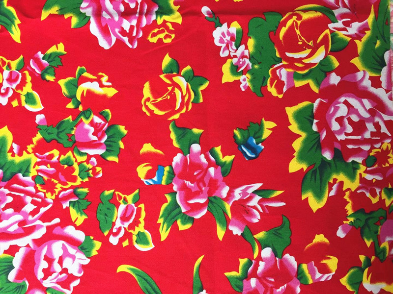 凤凰戏牡丹斜纹 全棉纱卡布料 民族风酒店装饰服装布料东北大花布