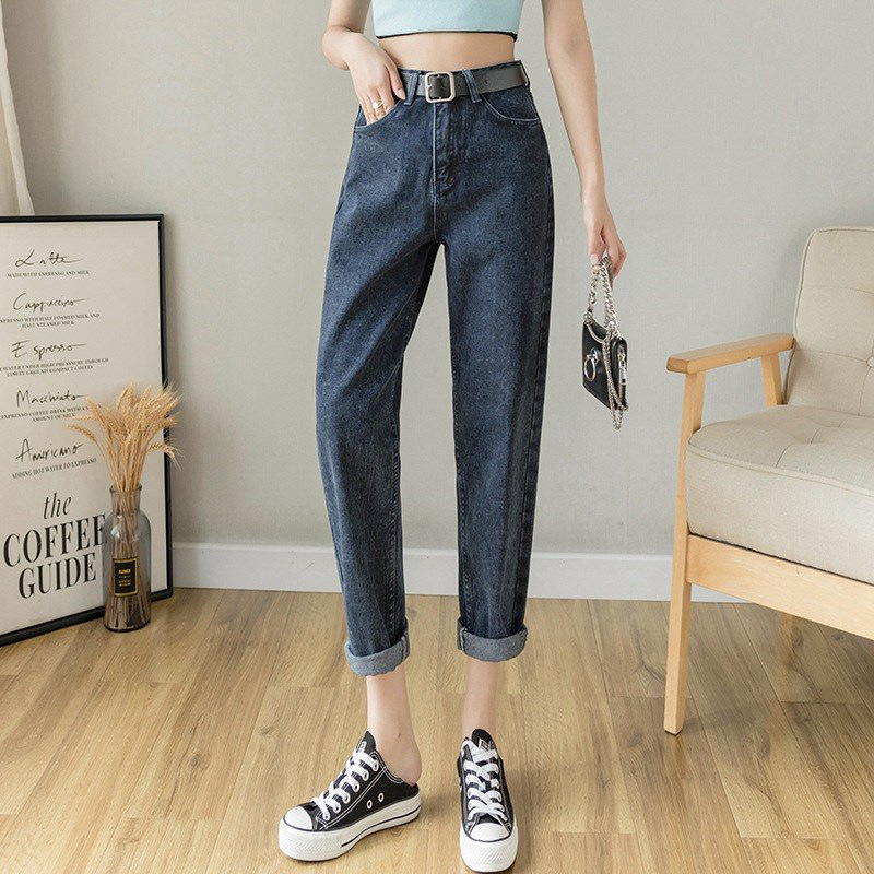 Harem Jeans Women's Spring and Autumn 2023 New High Waist Korean Style Loose Light Blue Straight Ankle-Length Dad Pants