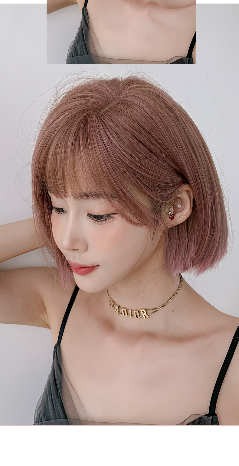 厂家批发假发女短发空气刘海蓬松波波头粉色全头套个性齐耳中短发