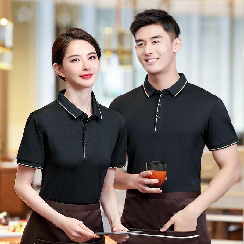 餐饮工作服t恤印字女夏季酒店餐厅奶茶中餐厅饭店服务员短袖工装