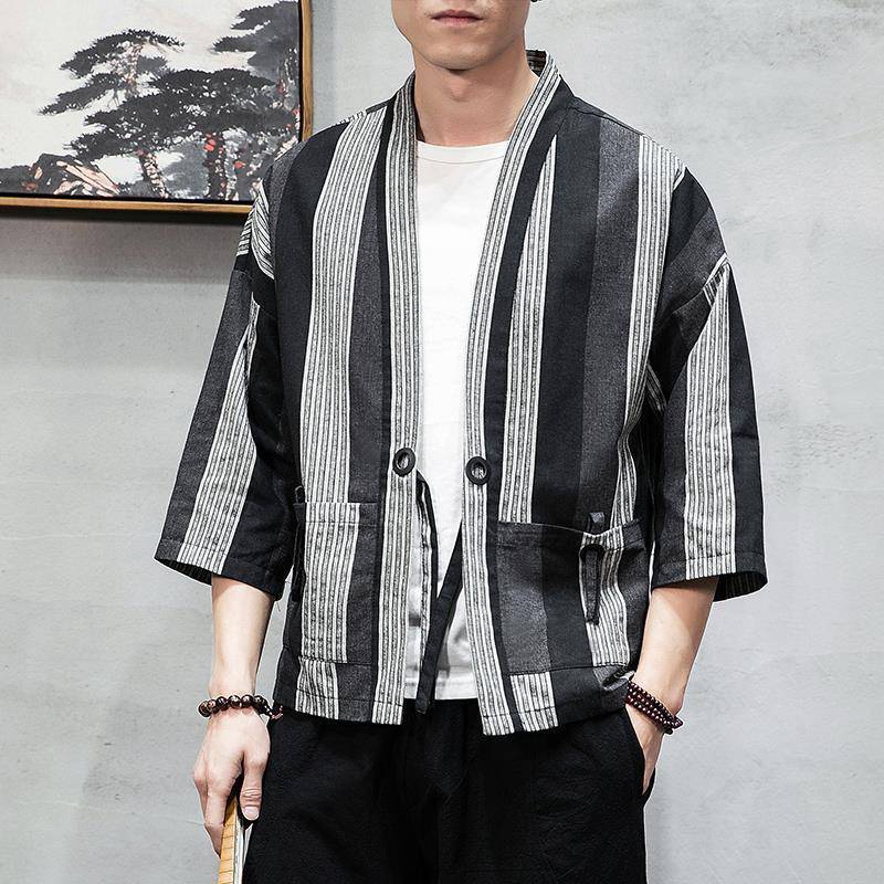 修仙茅山蓝染kimono道袍浮世绘羽织男日本式古中国风武士服装胖子