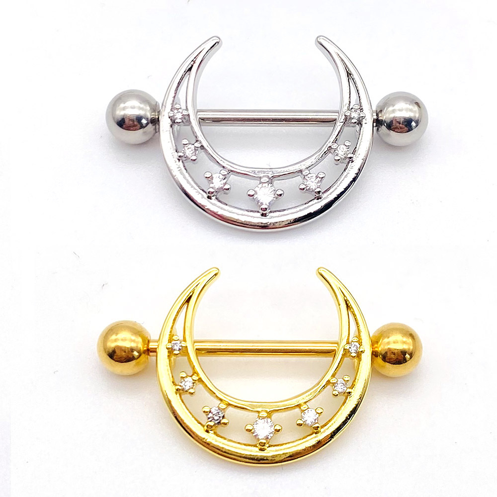 亚马逊热销新款乳头环u形镶钻乳环pa环不锈钢穿刺饰品乳钉耳骨钉