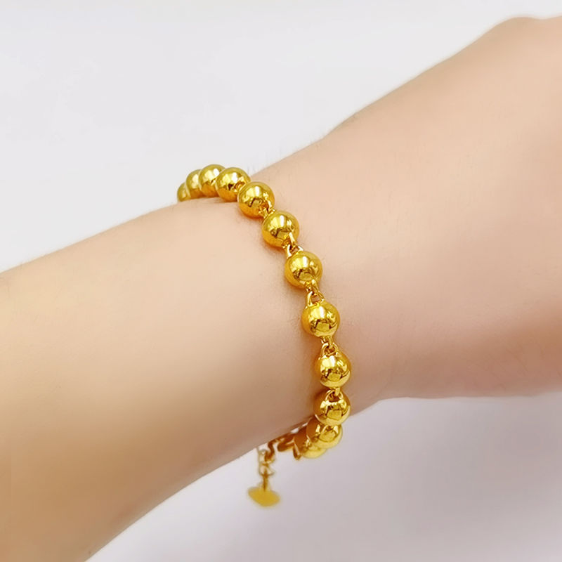 复古沙金转运圆珠子手链女实心久不掉色百搭镀黄金色可调节手饰品