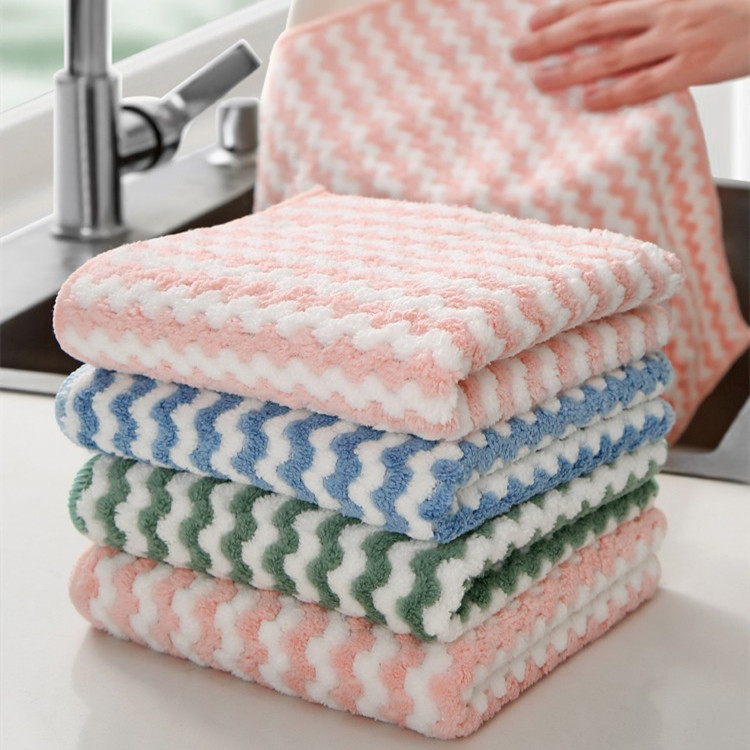 Kitchen Coral Fleece Dishcloth Absorbent Scouring Pad Cationic Rag Lazy Thickened Daily Dishcloth Wholesale