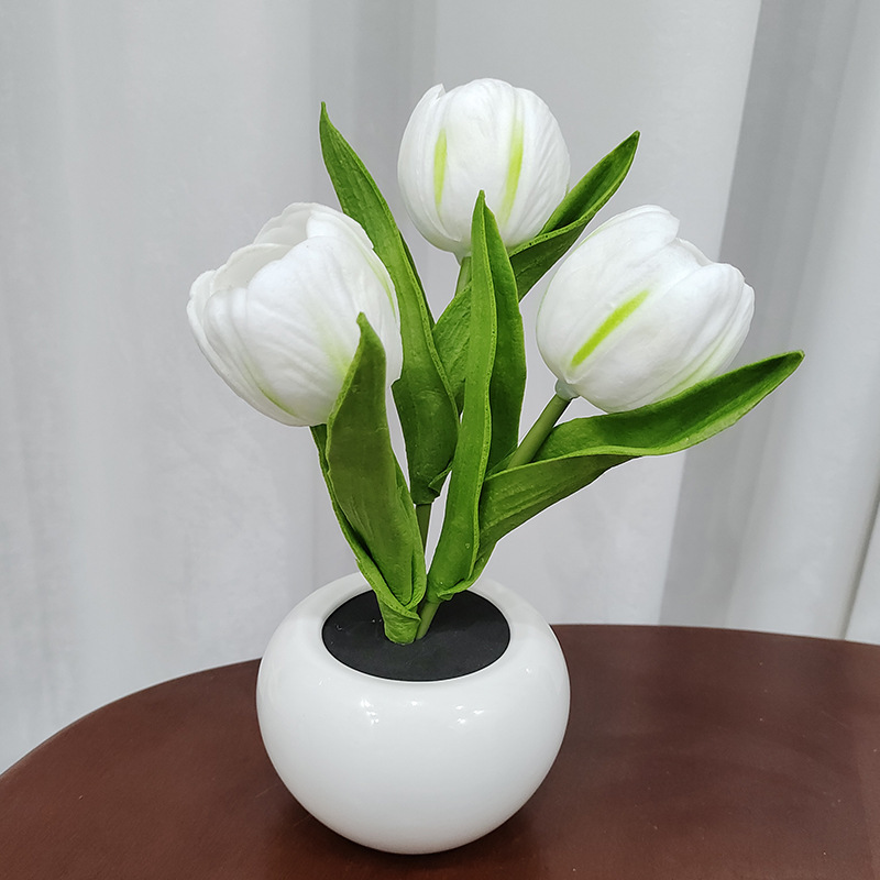 Simulated Flowerpot Led Tulip Flower Pot Lamp Pink Flower Lamp Ceramic Led Atmosphere Small Night Lamp One Piece Dropshipping