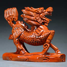 黄花梨木雕麒麟摆件一对办公室神兽风水客厅办公装饰实木质工艺品