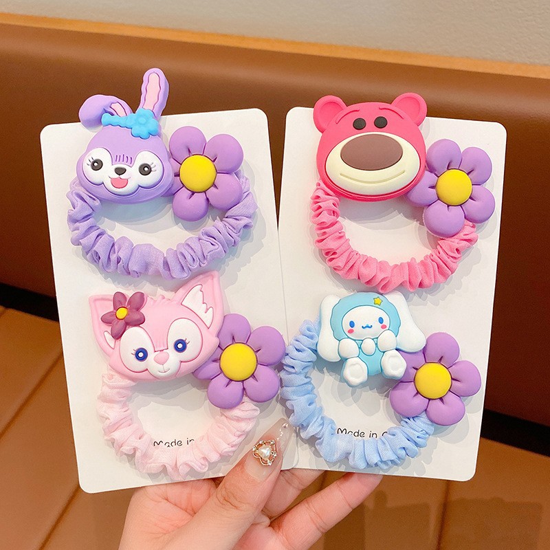 2023 new children‘s cartoon headband tie hair rubber band cute girls do not hurt hair large intestine hair ring headdress