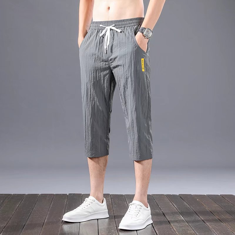 l  Cropped ce Silk eggings Men's Summer New Korean Style arge Size Thin Yellow Standard Ankle-Tied in Stock Wholesale Trendy Casual Pants