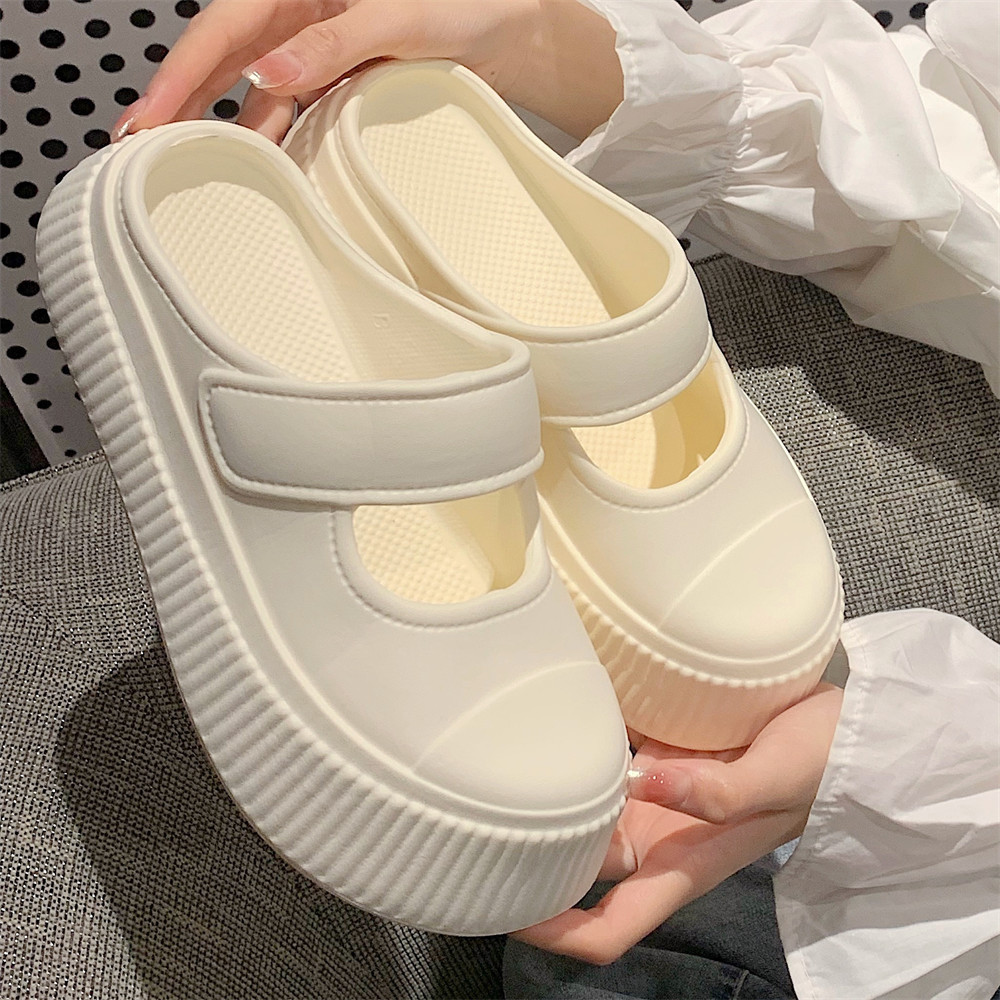 new simple solid color ugly cute closed toe platform single-layer shoes women‘s summer casual outerwear internet celebrity fashion mary jane slippers