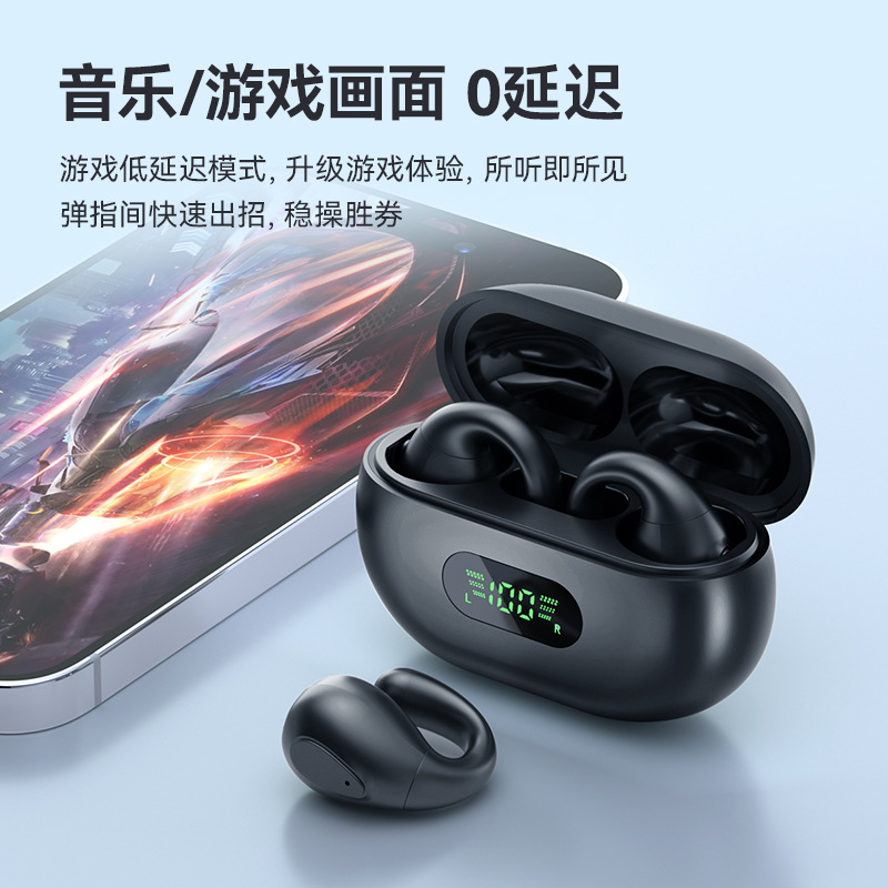 2023 New Wireless Clip Ear Bluetooth Headset for Bone Conduction Noise Reduction Non in-Ear Running Earphone Huaqiang North Wholesale