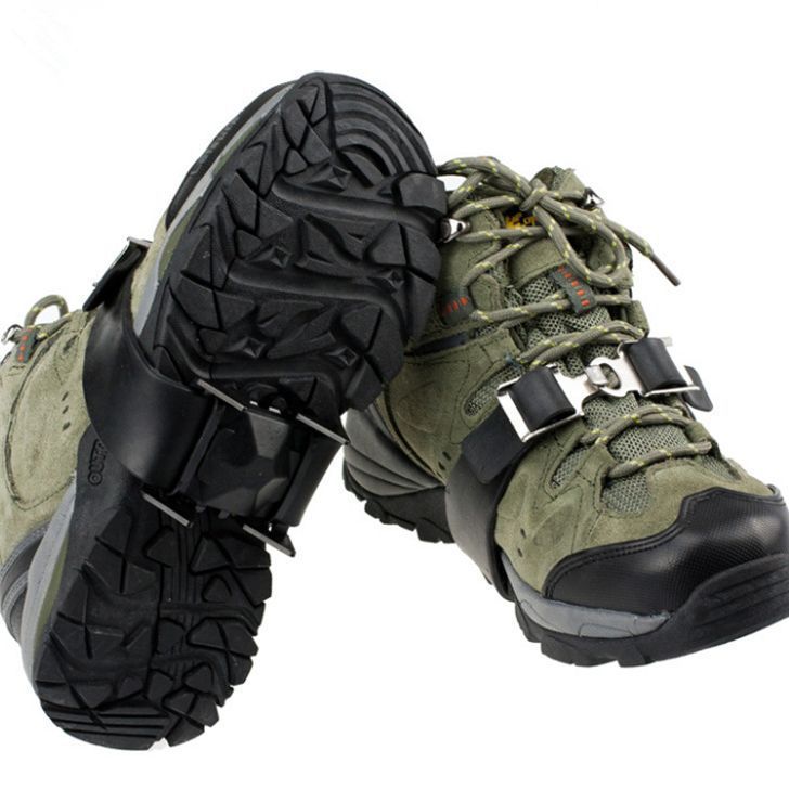 硅胶4齿钢钉冰爪 户外冰面雪地防滑可调节冰爪鞋套 4齿魔术贴冰爪