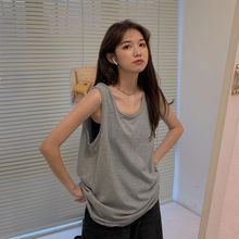 吊带背心女夏内搭长款无袖T恤外穿潮港风宽松bf风中长款打底上衣