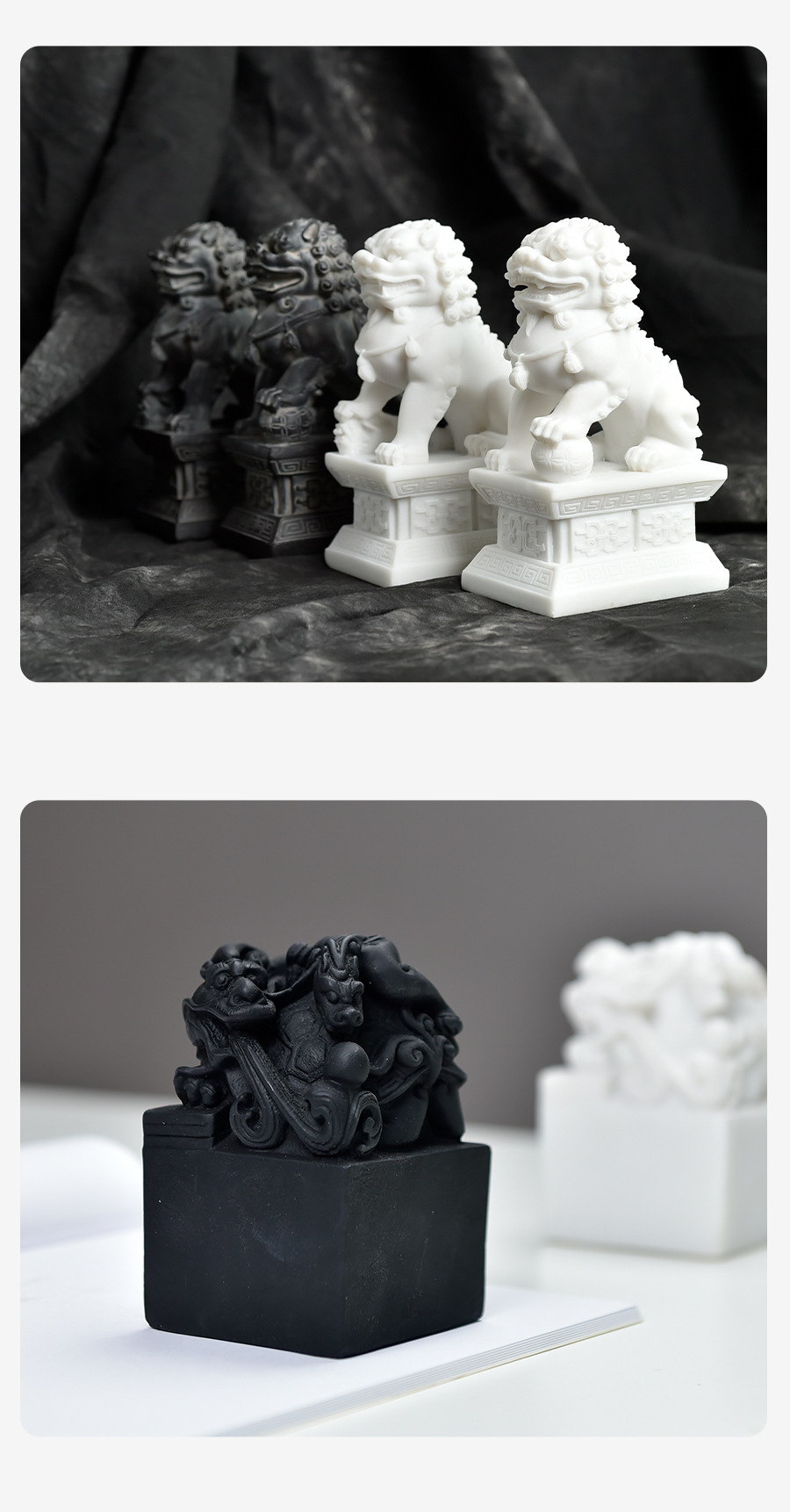 迪斯凯 新中式汉白玉石狮子玉玺书房工艺品摆件 家居装饰摆件