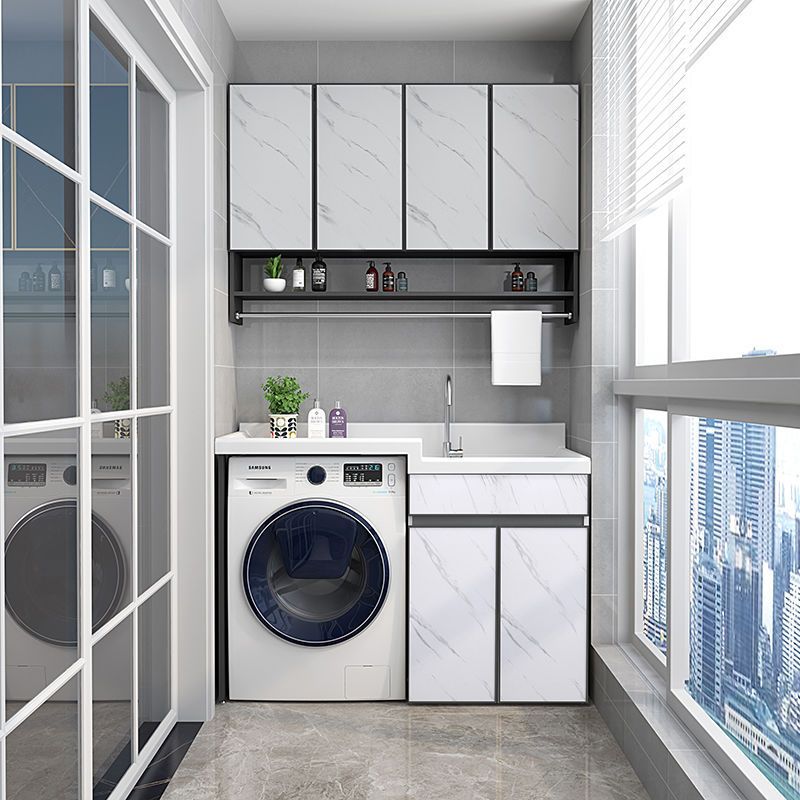 阳台洗衣柜太空铝机柜一体柜子洗衣池带搓板组合伴侣切角定作