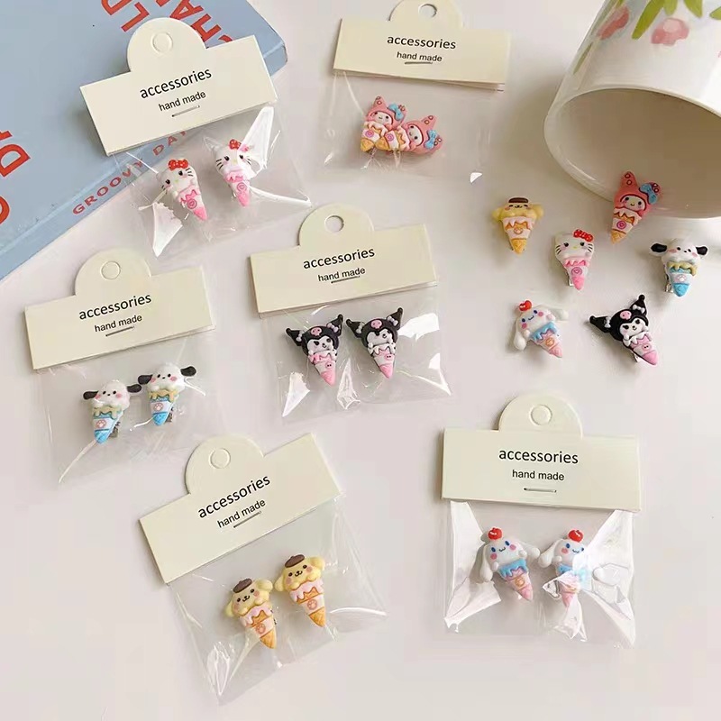 Sanrio Ice Cream Barrettes Female Cartoon Cone Duckbill Clip Candy Toy Hair Accessories Girl Heart Creative Bang Clip Hairpin