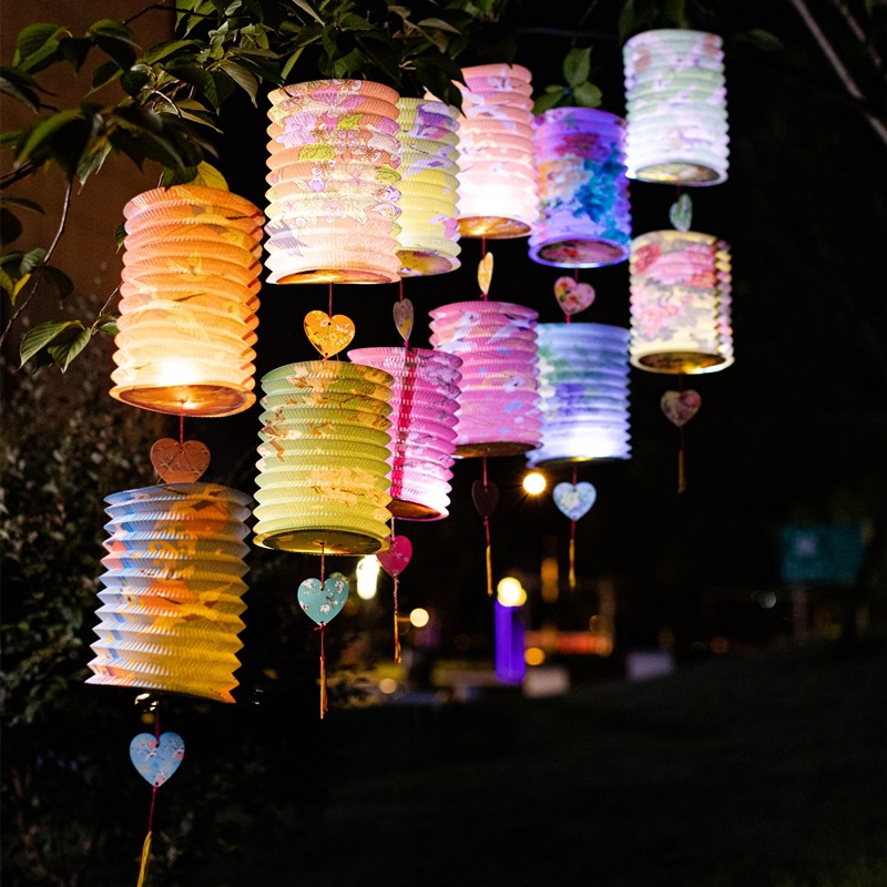 灯笼儿童手提发光纸花朵装饰风琴灯元宵幼儿园中国风古风中秋灯杆