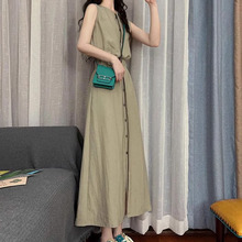 绿色无袖连衣裙2024新款女夏季高端精致高级感超好看茶歇法式裙子