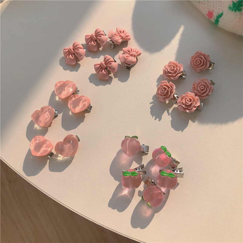 sweet pink cute girl series female bow peach barrettes camellia peach heart side clip headdress hair accessories