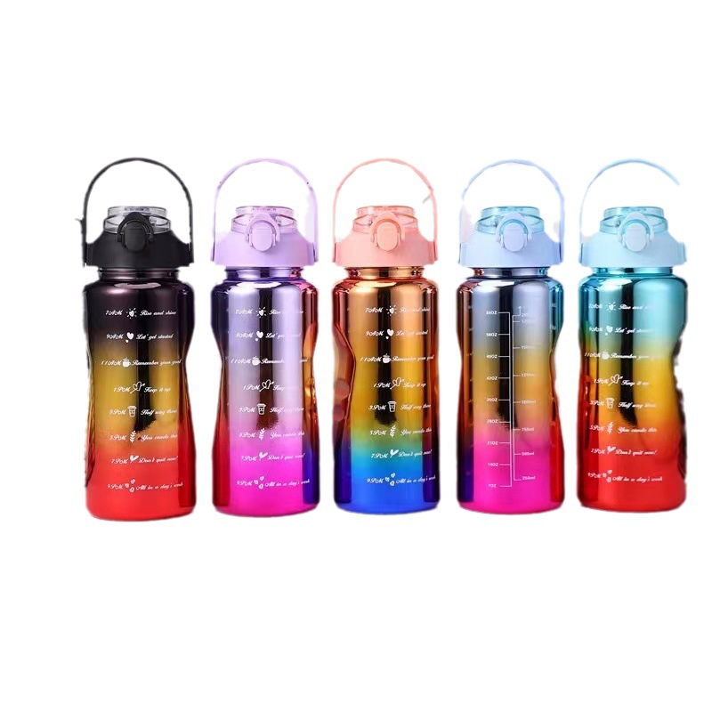 H182 Cross-Border Plastic Cup Electroplating Three-Piece Large Capacity Sports Kettle Gradient Belt Three-Color Colorful Water Cup