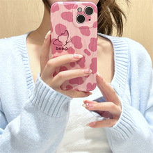 粉色豹纹蝴蝶适用苹果15promax手机壳iPhone14软壳13防摔12保护套