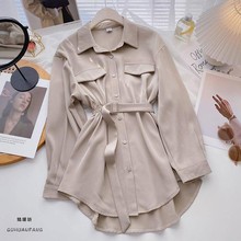 长袖衬衫女气质显瘦中长款年冬季新款韩版小众设计感系带上衣