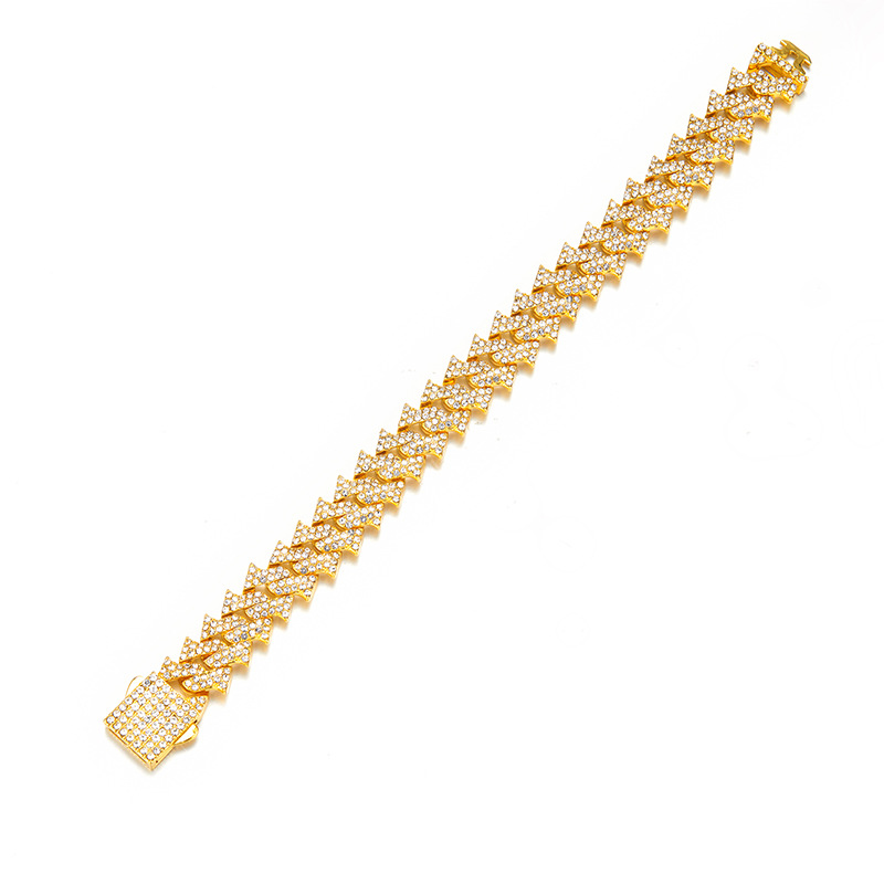 European and American Hot Cuban Necklace Hip Hop Hip Hop Fashion Personality Diamond Stud Gold Plated Cuban Link Chain Male Exclusive for Cross-Border