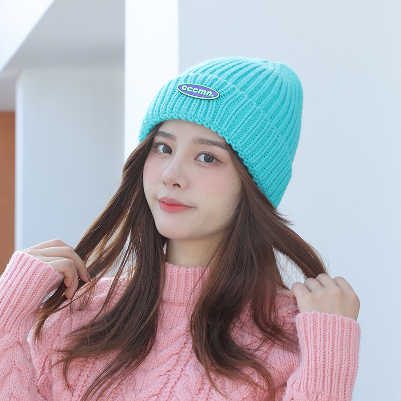 Pure Color All-Matching Knitted Hat Autumn and Winter Korean Style Sweet Cute Wool Hat Fashion Warm Keeping Cold-Proof Skullcap