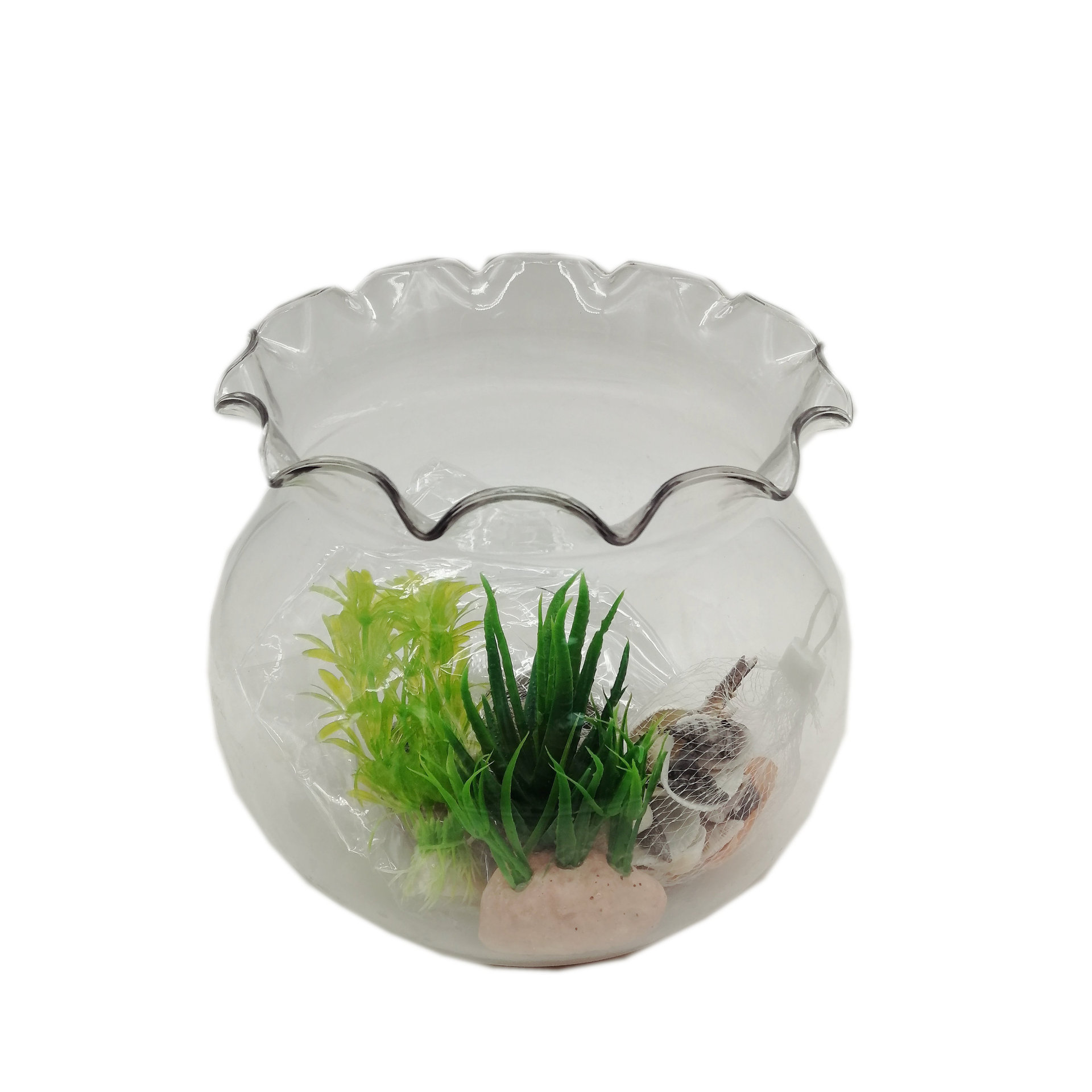 圆形办公桌绿萝水培家用小鱼缸创意透明小型迷你桌面乌龟缸