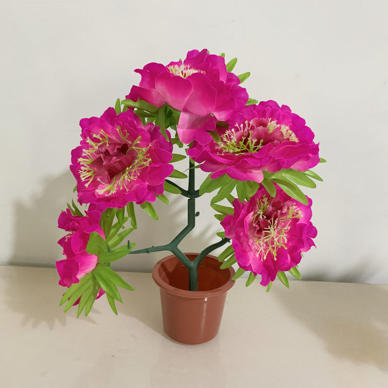 5盆塑料盆景盆花烧纸祭祀上坟五七花清明扫墓墓碑摆放花手拿假花