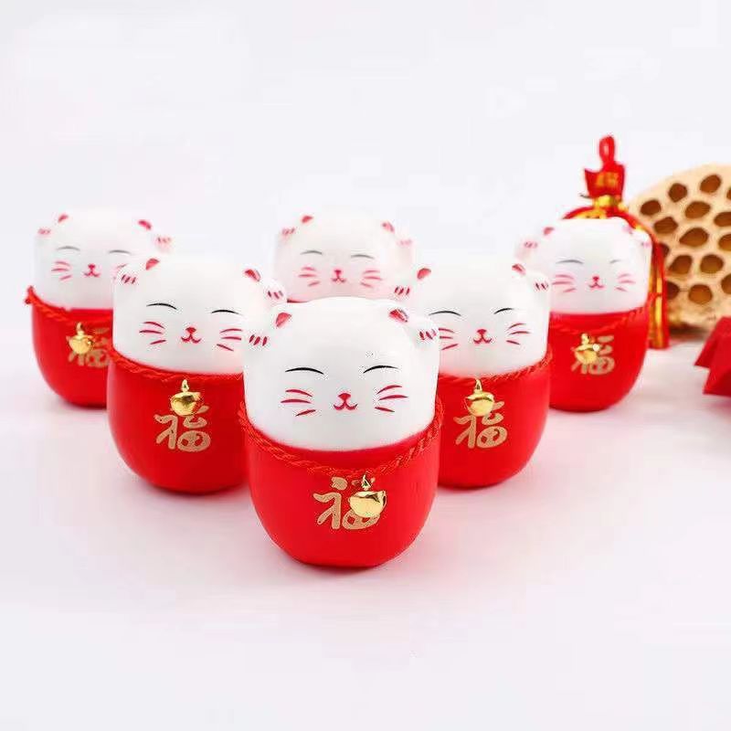 泡沫招财猫新年福桶仿冬青挂件喜庆装饰红色龙年花配件花店插花用