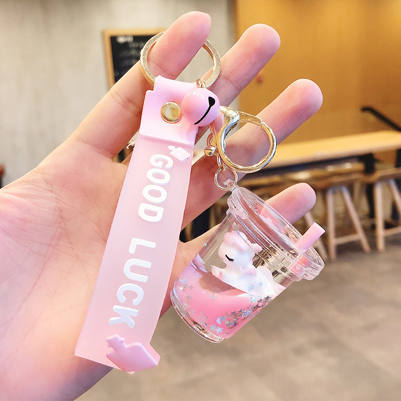 Creative Oil Milk Tea Cup Unicorn Keychain Couple Ins Cute Car Bag Pendant Female Exquisite Ornaments